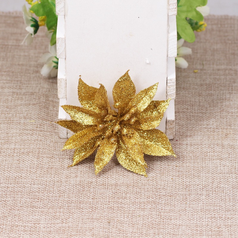 Fábrica directa de polvo de plástico sólido flor de Navidad guirnaldas de flores decoración de árbol de Navidad flores falsas en polvo de oro decoración de polvo de oro