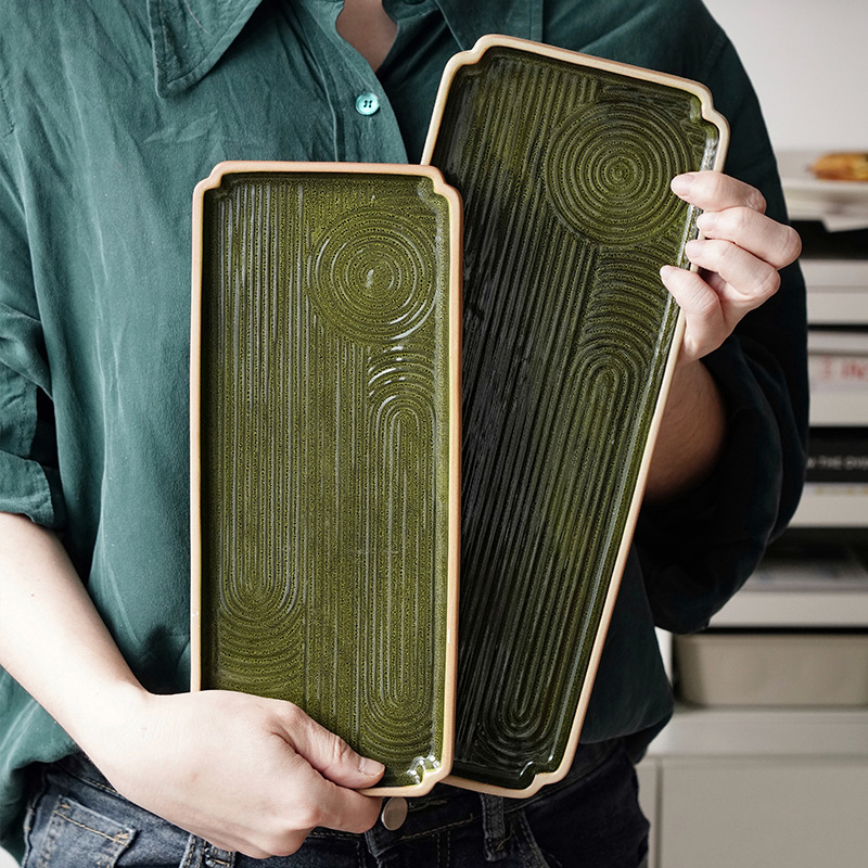 Restaurante japonés retro plato de sushi plato rectangular plato de pescado doméstico grande plato occidental plato de postre plato de arcilla