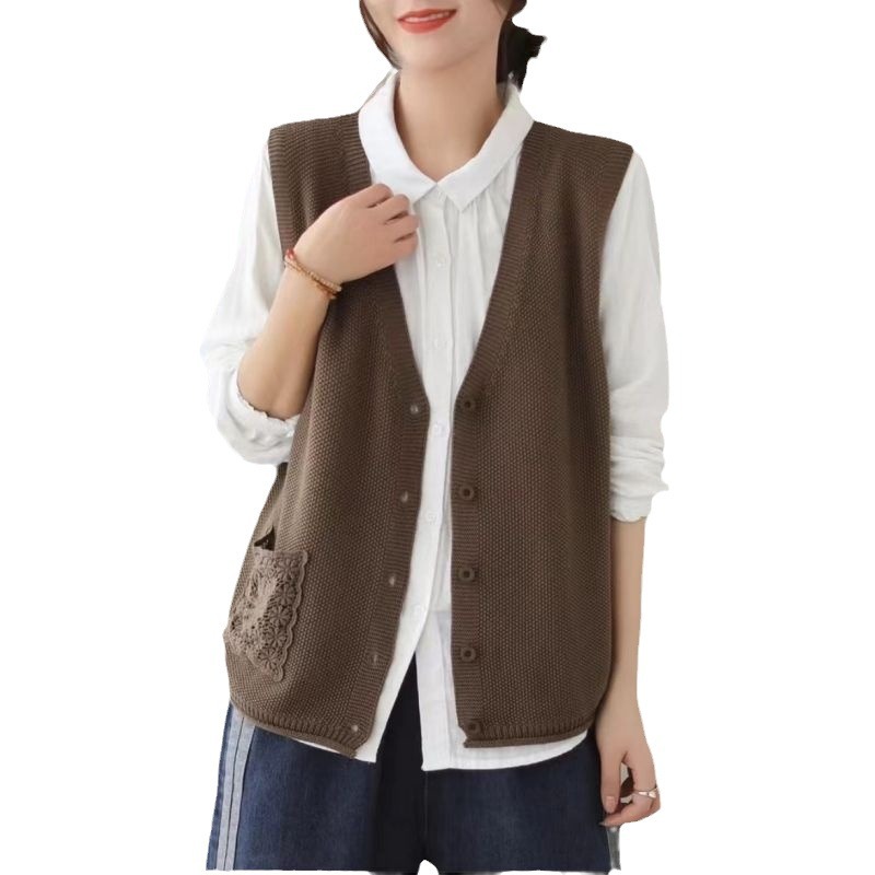 【 Cashmere Family 】 Wollstrickjacke ärmelloser Pullover vielseitige lose Weste Schulteroberteil Damen Herbst_voghion.com