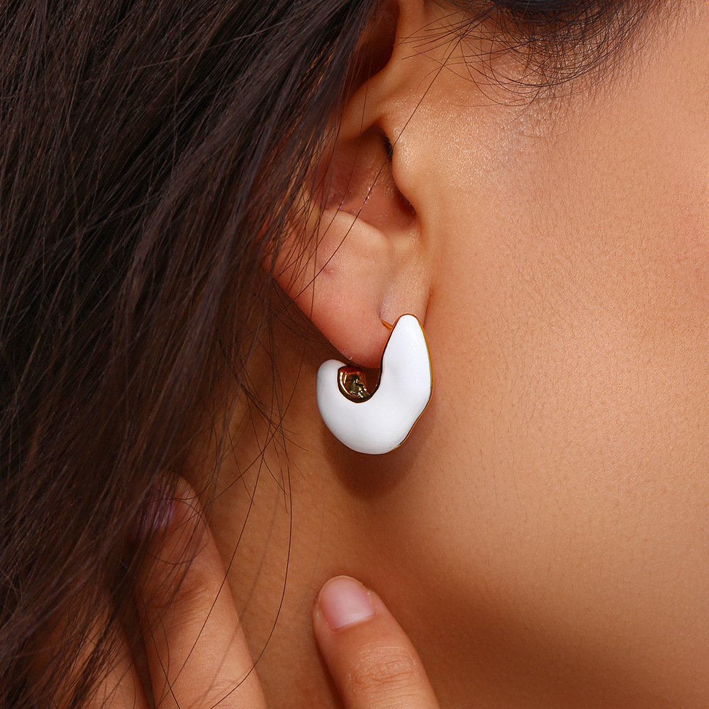 Fashion Geometric Stainless Steel Enamel Earrings 1 Pair