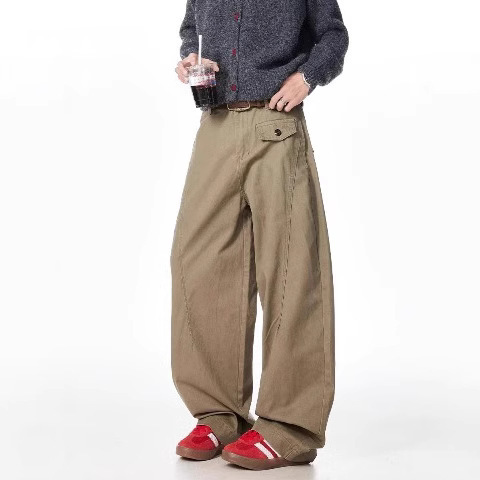 Spring American Retro Machete Pants Solid Color Work Jeans Unisex Street Loose Straight Casual Pants Men