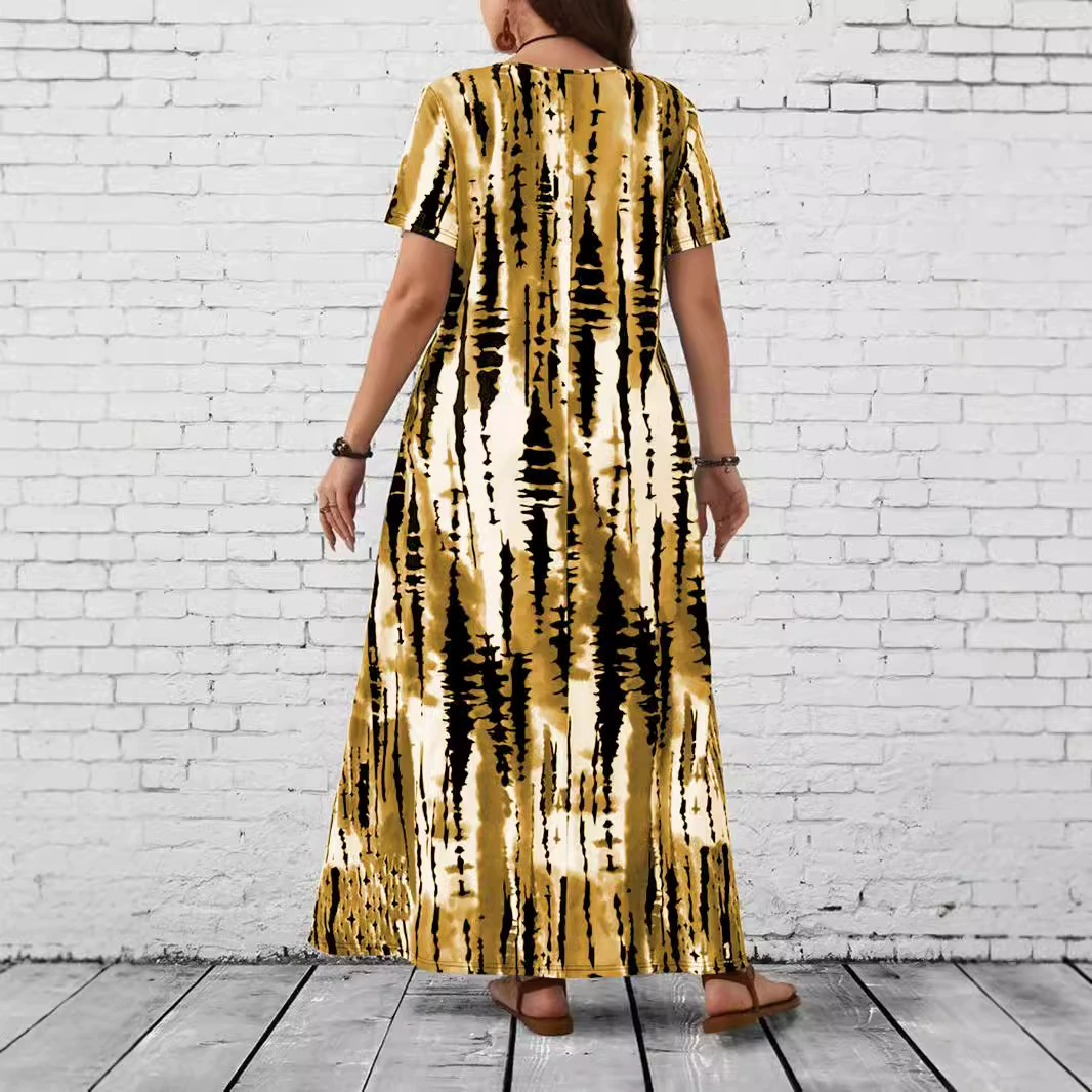Летнее платье макси, европейский стиль, круглый вырез, plus‑size 1XL–5XL