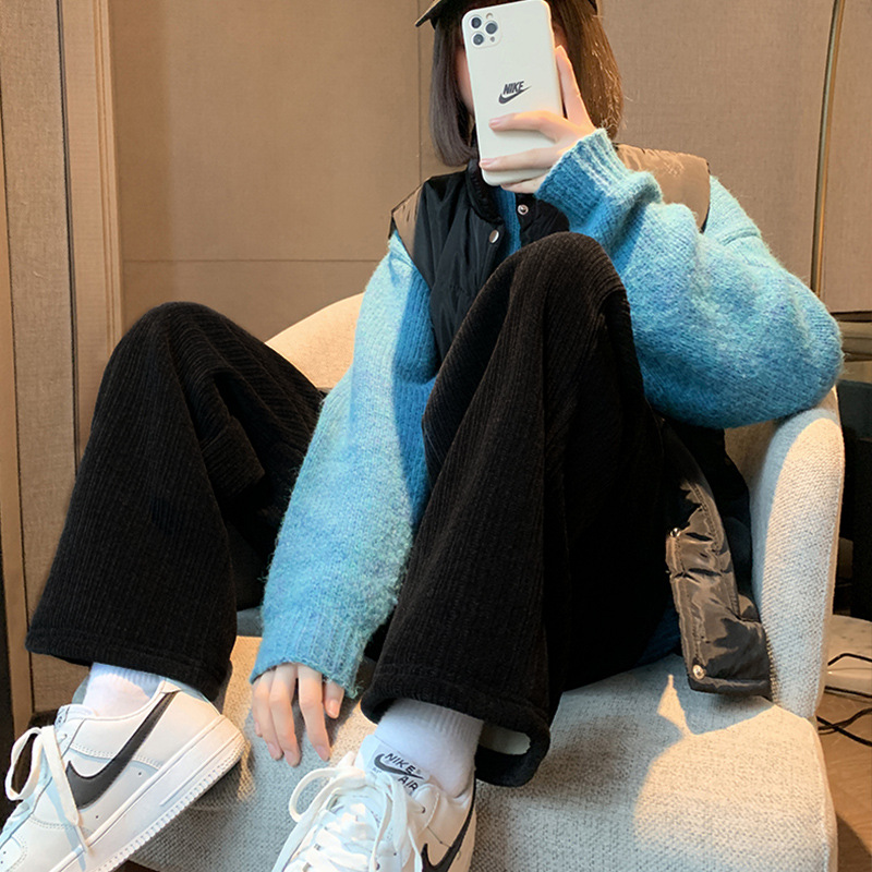 Chenille pantalones de pierna ancha de las mujeres embarazadas Otoño e Invierno Nueva moda al aire libre forrada de lana gruesa casual PANA suelta pantalones de las mujeres embarazadas