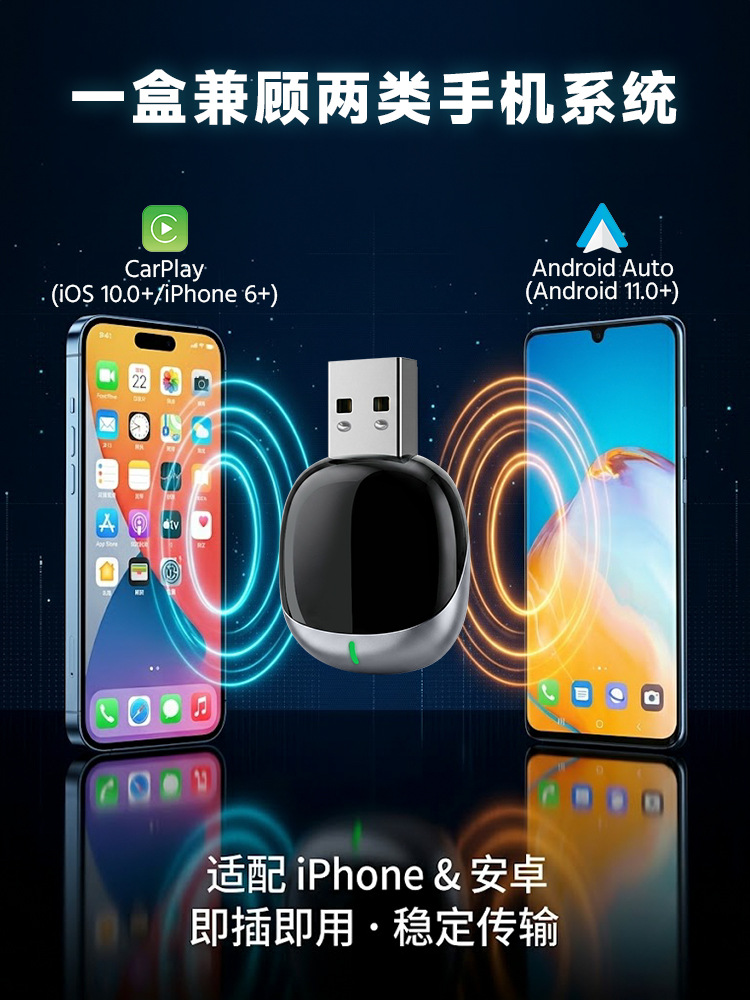 2-in-1 Wireless CarPlay Box for Car-Machine Interconnection, Converts Wired to Wireless CarPlay and Android Auto