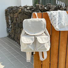 双肩款书包女高中生帆布韩国双肩包大学生女翻盖式抽绳双肩背包