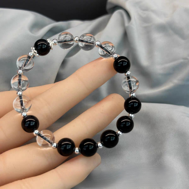[Black and White] Simple Design Sense Crystal Bracelet Women's Light Luxury All-match Niche Fashion Girlfriend Beaded Hand Jewelry