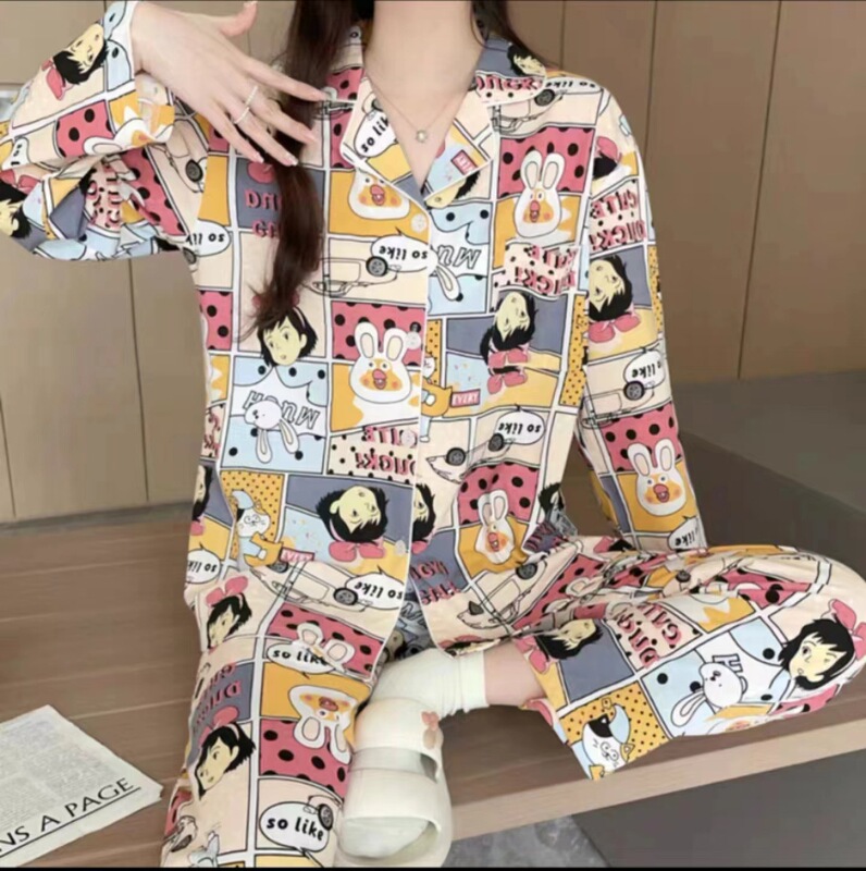 メーカー卸売春と秋の女性用パジャマ漫画ホーム服女の子長袖ズボンラペル在庫ありかわいいダブルロング|undefined