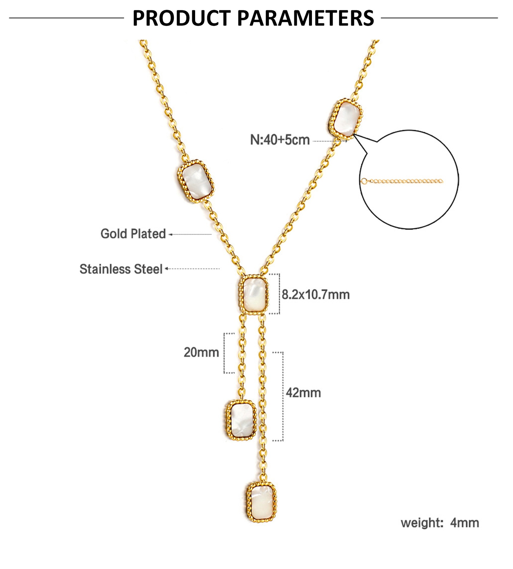 Ig Style Square Stainless Steel Titanium Steel Plating Inlay Opal Shell Necklace display picture 1