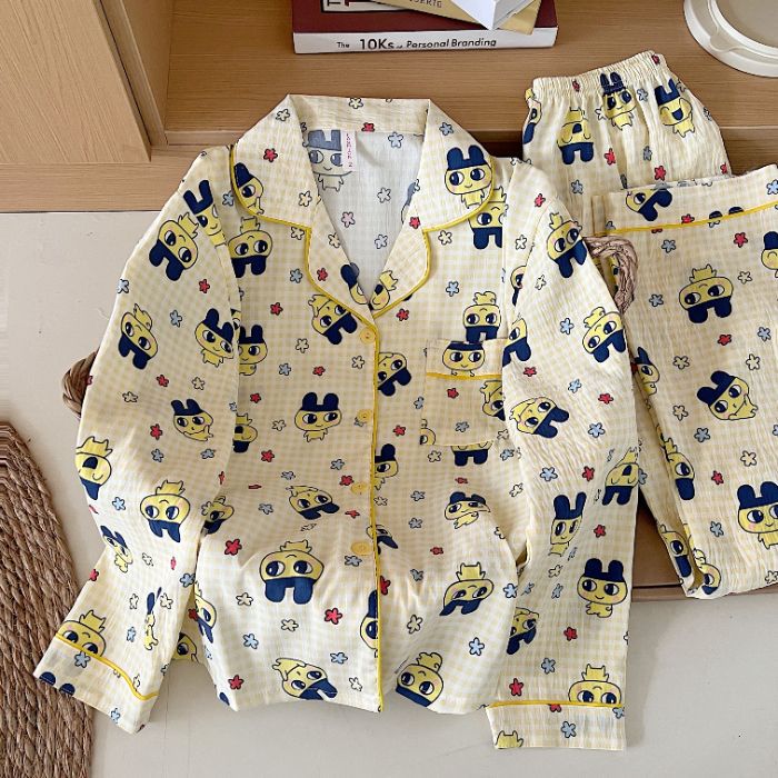 Pijamas de algodón nubes al por mayor transfronterizos mujeres primavera y otoño manga larga lindos cardigans de dibujos animados sueltos con solapas ropa de hogar se puede usar fuera