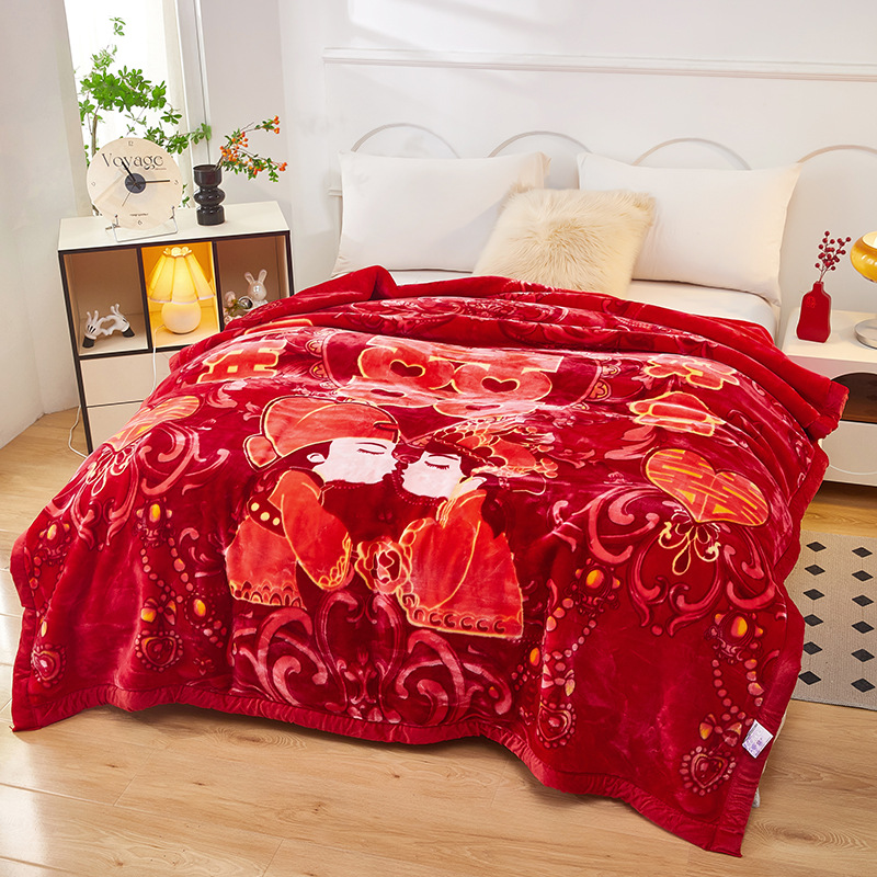 新しい二重厚さのラッシャー毛布メーカーのカバー毛布超柔結婚祝い毛布法莱毛団購入卸売り