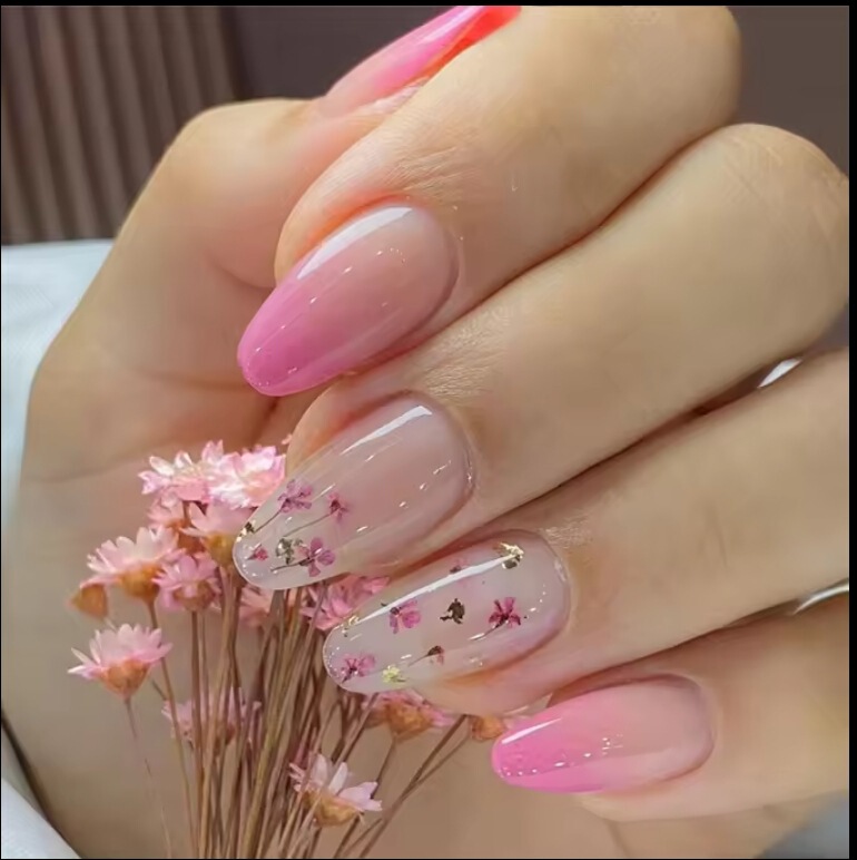 Cross-border foreign trade oval printing gradient wearing nail removable nail nail nail patch nail patch 24 pieces