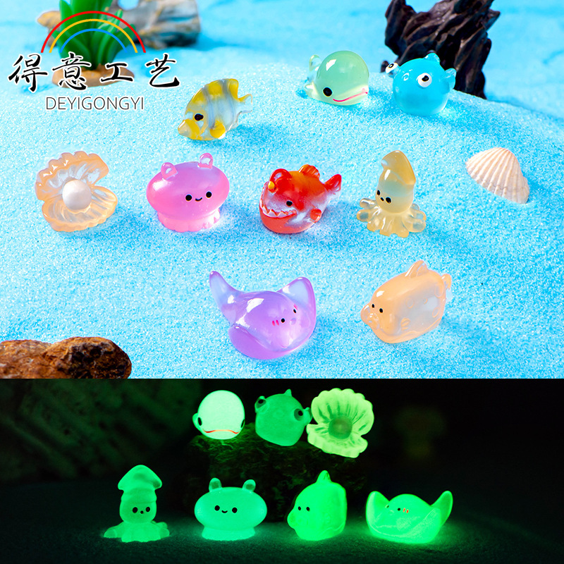 Micro landscape glass fish tank landscape decoration devil fish squid pearl shell jellyfish marine animal luminous ornaments