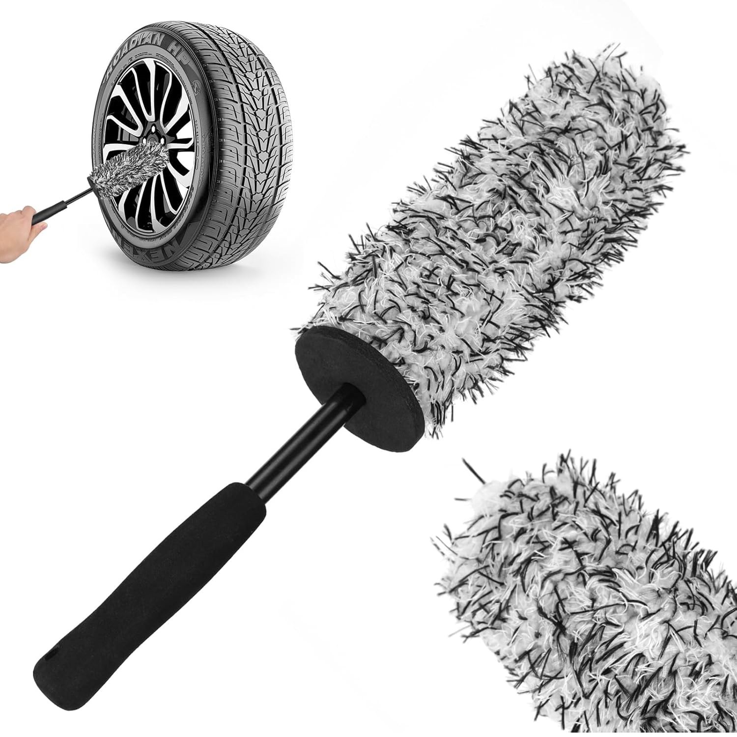 Microfiber Twisted Long-Handled Tire Brush Car Wash Tool Decontamination Dust Duster Plush Car Wheel Hub Cleaning Brush