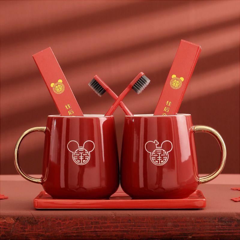 Wedding wash cup a pair of wedding couple tooth cup red gargle set toothbrush wedding supplies