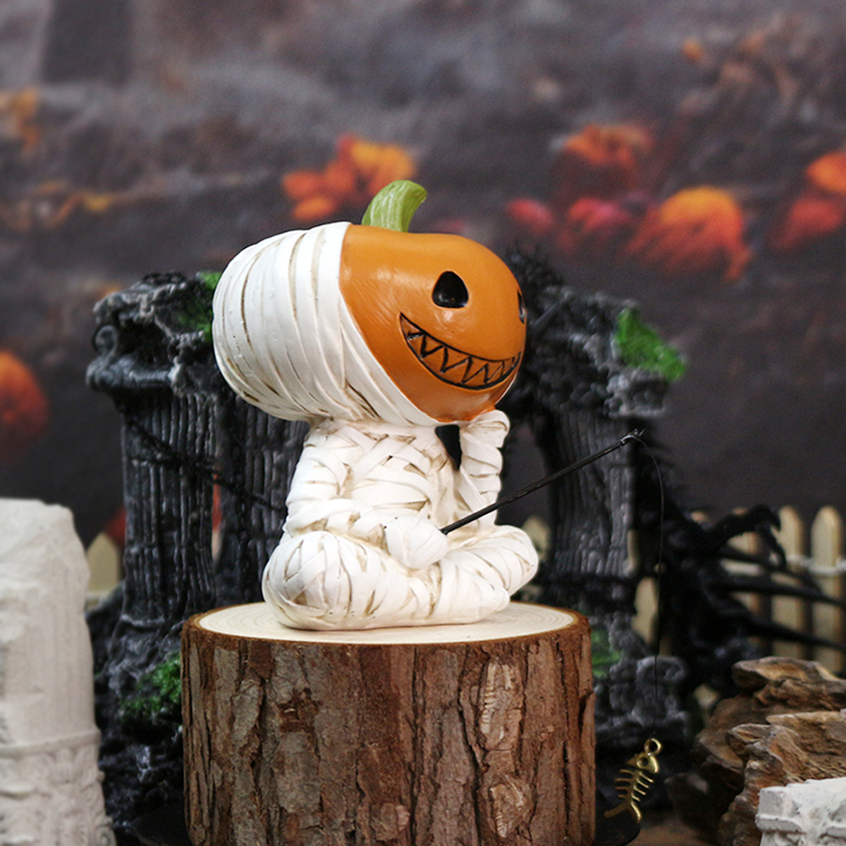  Halloween Bandage Pumpkin Doll Fishing Resin Ornaments Festive Atmosphere Decorative Crafts Halloween Gifts