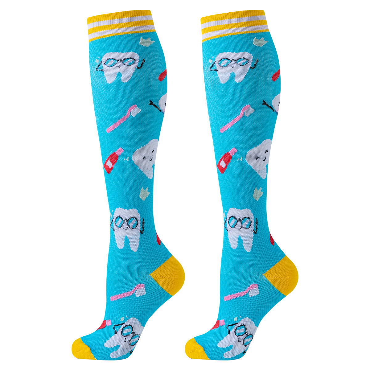6 pares de calcetines de compresión con patrón de dientes dentist dental socks compression socks