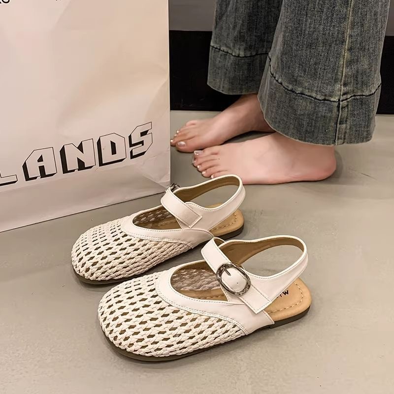 Vintage trenzado sandalias de fondo plano verano 2026 nuevo hueco marizhen cómodo sandalias romanas de fondo suave zapatos individuales