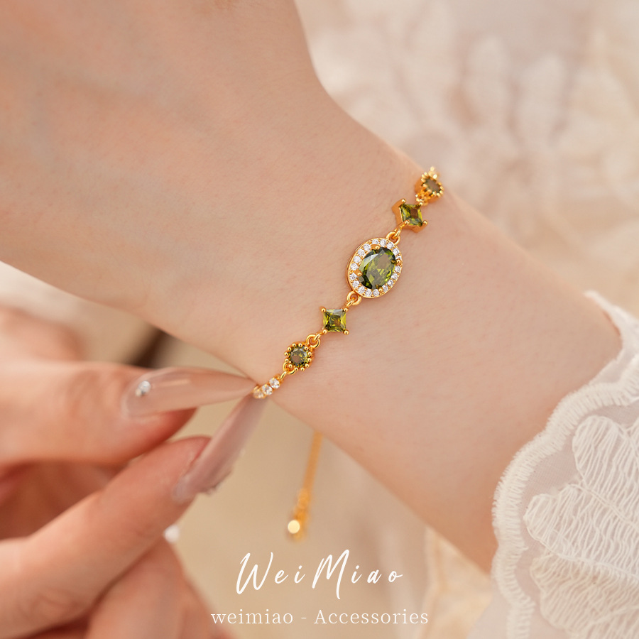18k oro real pulsera de piedra de silicio elíptica ligera de lujo nicho pulsera de alta calidad temperamento delicado joyas al por mayor