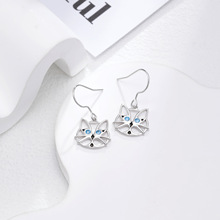 纯银S925滴油个性设计可爱的猫  天然锆石纯银耳环防水防过敏耳钉