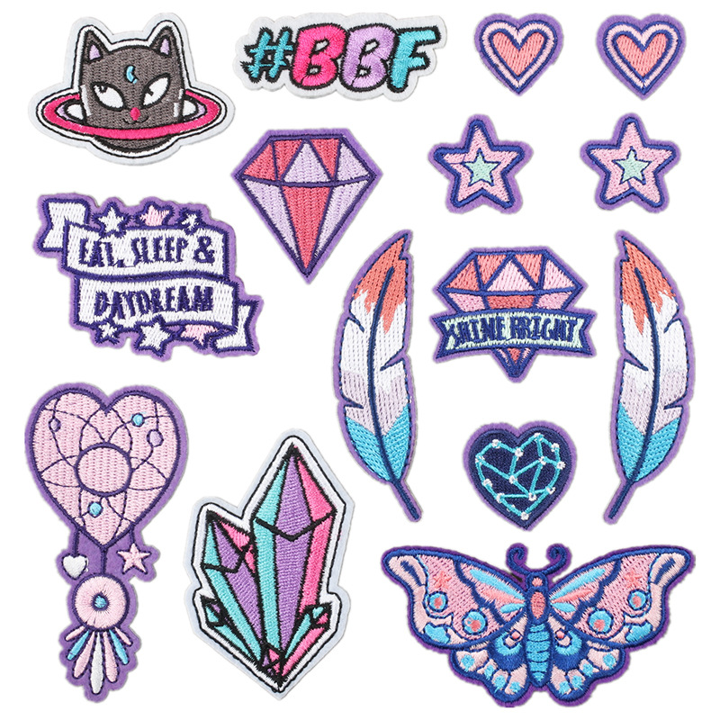 diamond embroidery Patches sticker feather star cat love  embroidery cloth sticker ironing