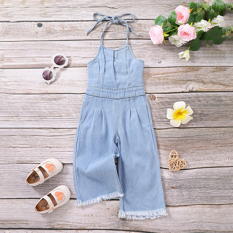 Source Manufacturer Children's Clothing Cross-Border New Style Girls European and American Street Suspender Jumpsuit Outer Wear Denim