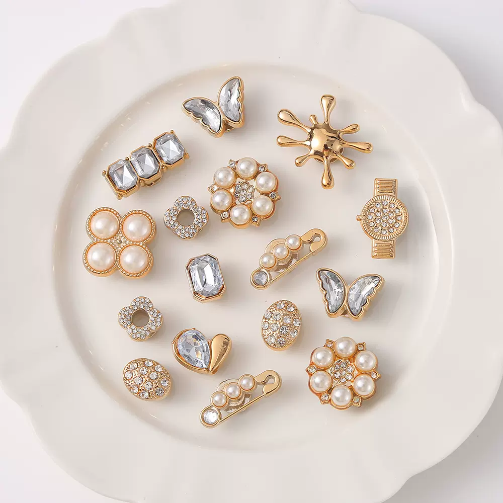 洞洞鞋DIY鞋扣配件一体可拆卸珍珠花朵鞋花配饰装饰水钻鞋扣批发