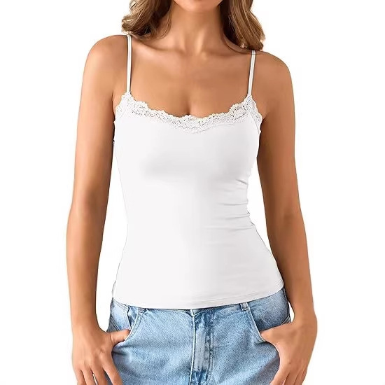 2026 Cross-Border European and American Amazon Independent Site Built-In Bra Women's Padded Lace Tank Top with Double Lining and Thin Straps 2026 Cross-Border European and American Amazon Independent Site Built-In Bra Women's Padded Lace Tank Top with Double Lining and Thin Straps