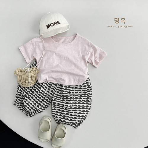 Cream Color Salad T-Shirt~ 2024 Summer New Arrival Children's Short Sleeve Boys' & Girls' Top Full Cotton Korean Style Japanese Children's Clothing