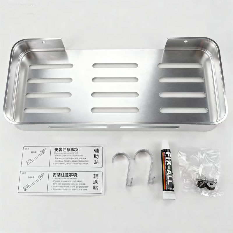 太空铝卫浴置物架铝合金免打孔双用毛巾架批发浴室卫生间收纳架子