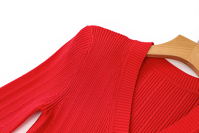Vêtements pour femmes automne et hiver nouvelle robe rouge à col en V tempérament slim bouton d'amour jupe tricotée jupe courte en ligne A_voghion.com