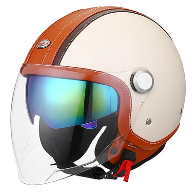 3/4 half helmet, Motosiklet kaskı (dəbilqə) - brown-white-foreign-minister-inner-color-m