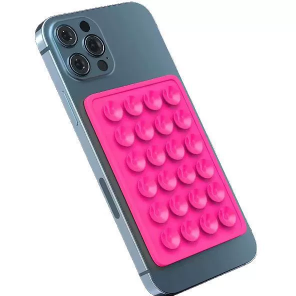 Silicone phone grip pads, square-suction design, assorted colors with clips