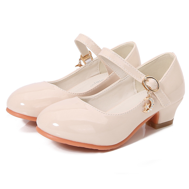Children's High Heeled Princess Leather Shoes Student Black Performance Shoes Girls' silver Show Shoes Little Girl's Shoes