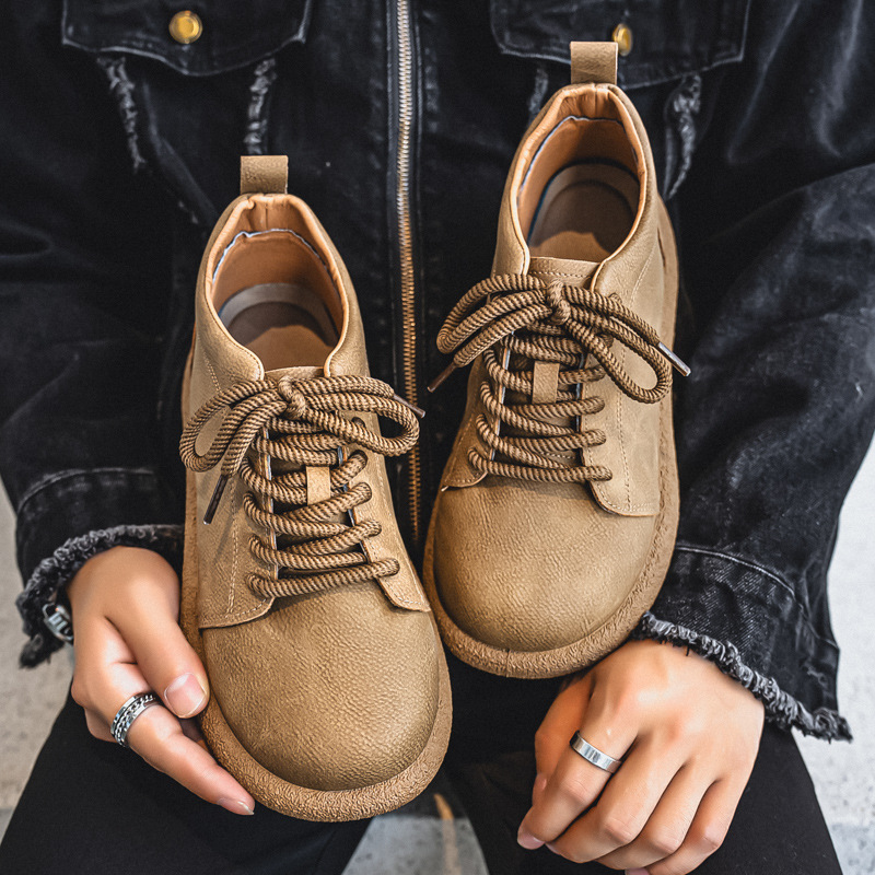 Men's Shoes New Large-Toe Casual Shoes Soft Sole Versatile Retro Fashion Men's Leather Shoes Trendy British Style Martin Boots for Men