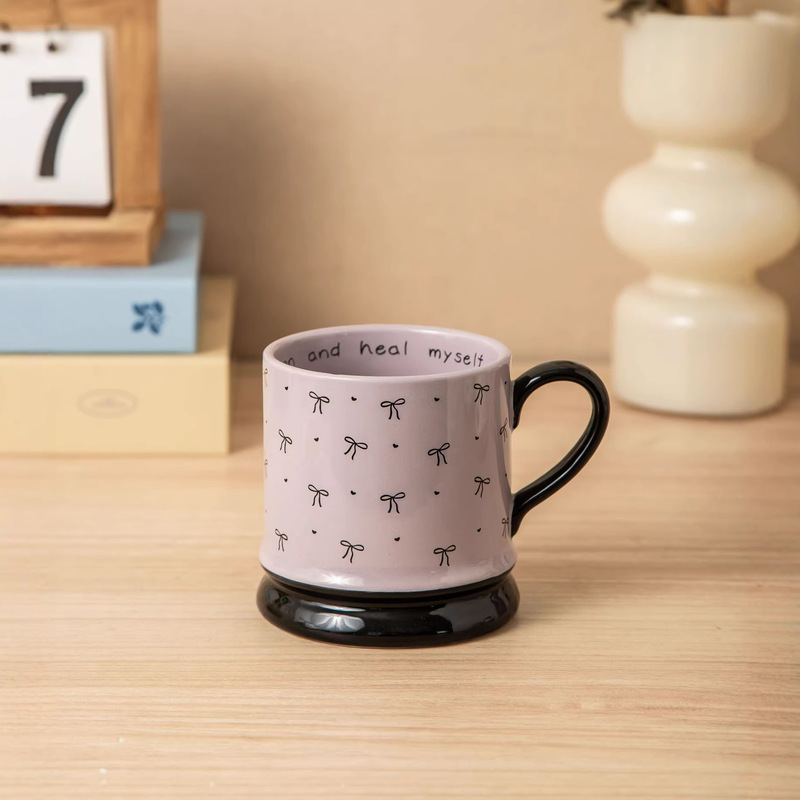 Second-Hand Ins-Style Coffee Cup for Home Use, Simple Ceramic Mug, Exquisite Gift for Girls, Bow-Knot Cup