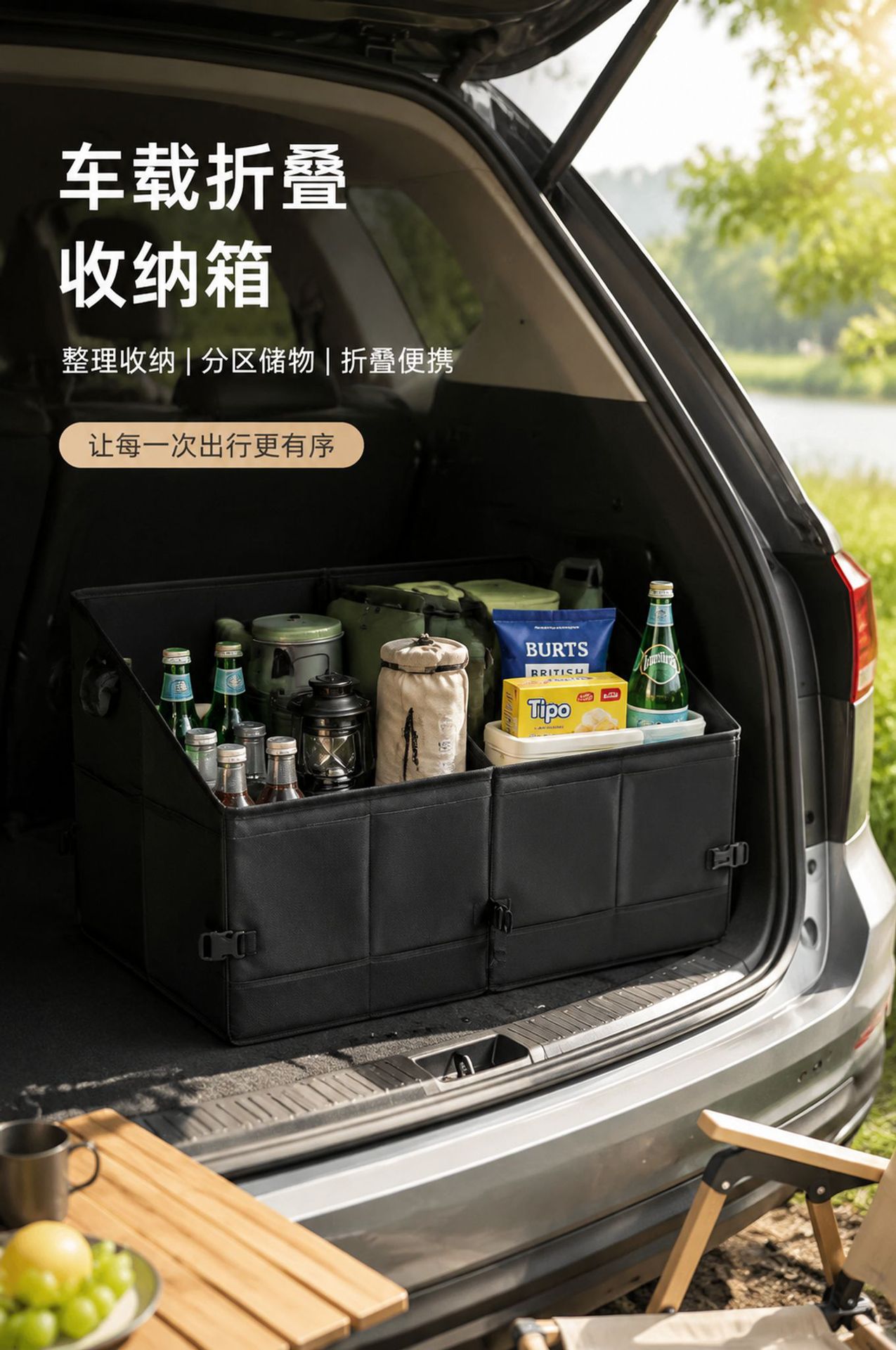 Amazon car trunk storage box with lid, foldable compartment organizer, large capacity for home and car use