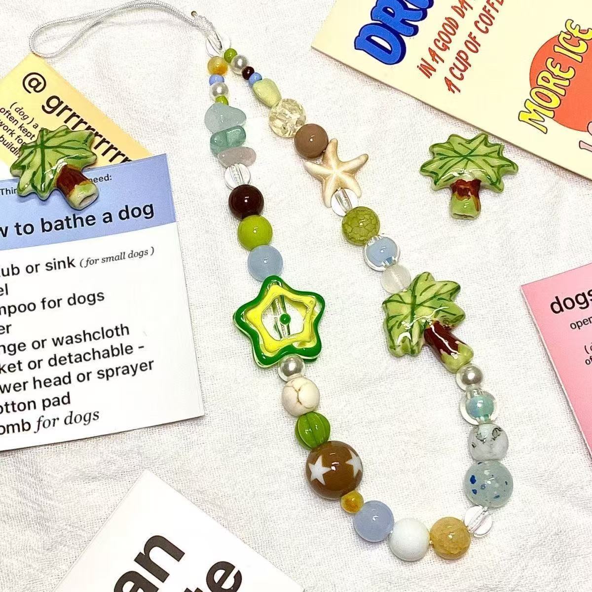 Summer coconut tree CCD camera lanyard phone case chain lucky koi bracelet instant camera anti-loss charm
