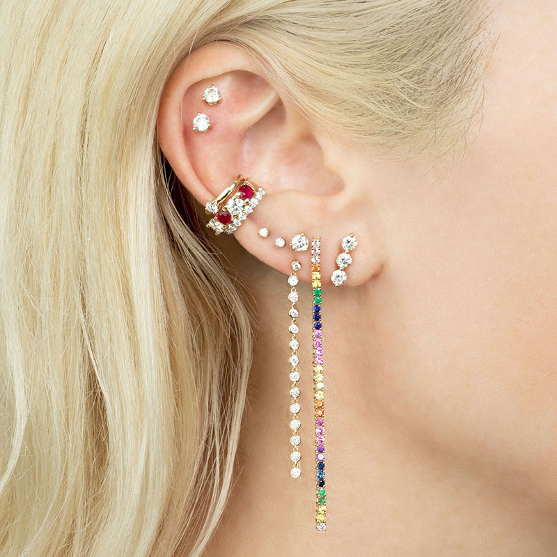 European And American Inlaid Colored Zircon Long Tassel Earrings display picture 3