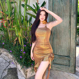 性感泳衣女2024年新款比基尼分体保守海边度假三件套泡温泉游泳装