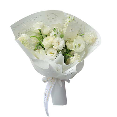 Wholesale flower shop floral packaging materials romantic love bronzing waterproof simple style English flower bouquet wrapping paper