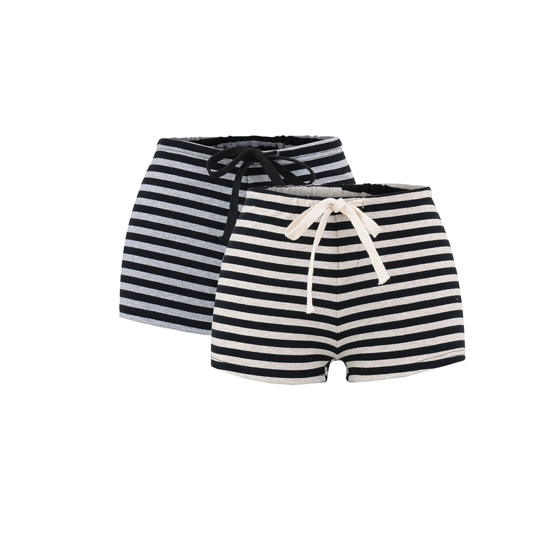 American Retro Hot Girl Color-Block Striped Shorts with a Drawstring Elastic Low-Rise Sexy Body-Hugging Slim Hot Pants