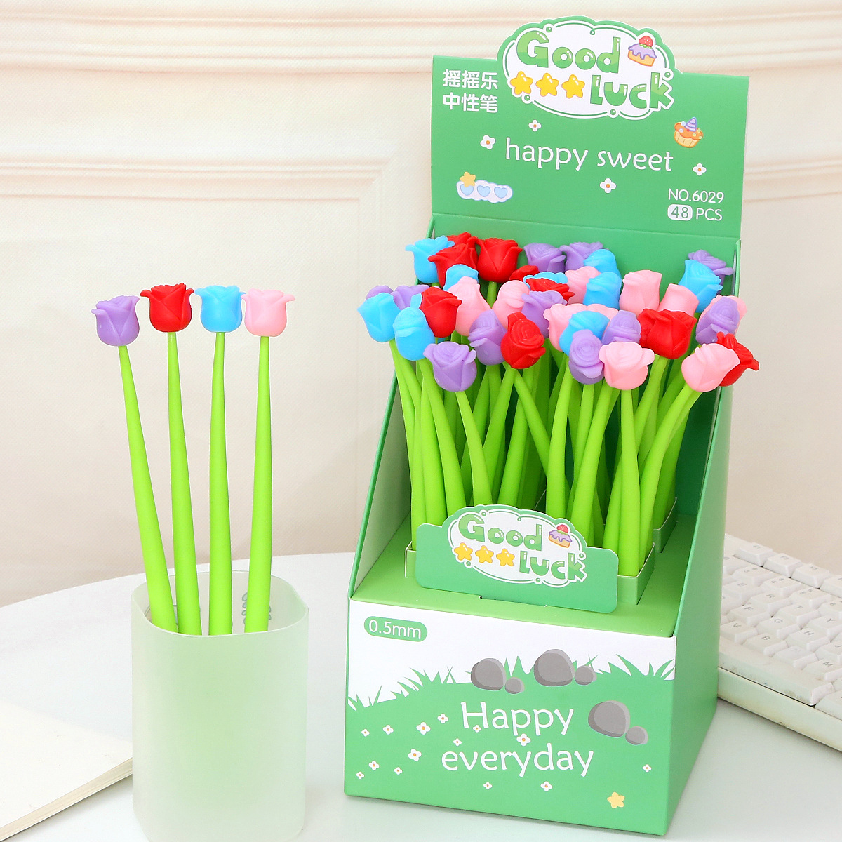 Bolígrafo oscilante de goma suave de tulipán Bolígrafo de gel Bolígrafo oscilante Regalo para estudiantes de primaria Premio final Papelería de Yiwu