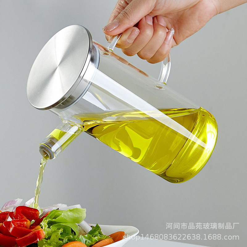 High borosilicate glass oil pot home kitchen bamboo wood cover oil…