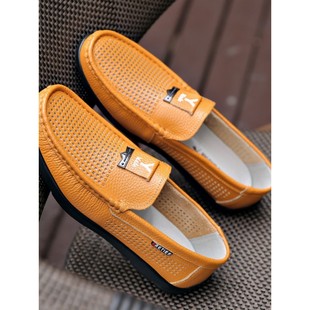 White Beanie Shoes Men's Genuine Leather Soft Sole 2025 New Spring and Summer Classy Lazy One-Legged Driving Casual Shoes