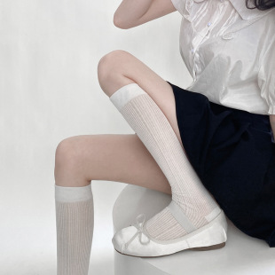 Spring and summer solid color sunscreen thin knee-high calf socks jk wind mesh micro-transparent slim anti-mosquito pile socks children's versatile