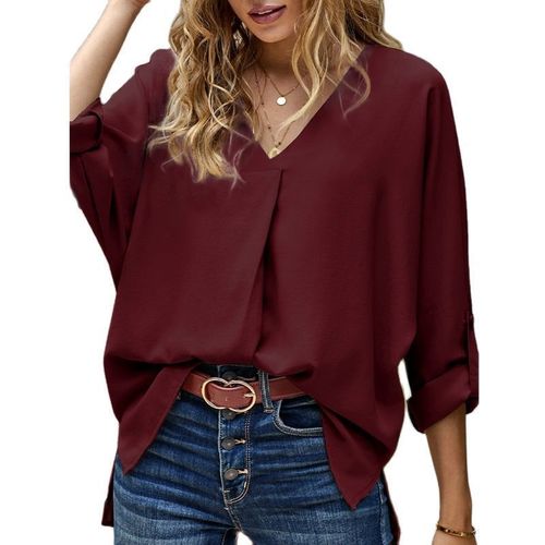 eBay Spring New Sexy V-Neck Loose Plus Size Women's Casual Matching Top