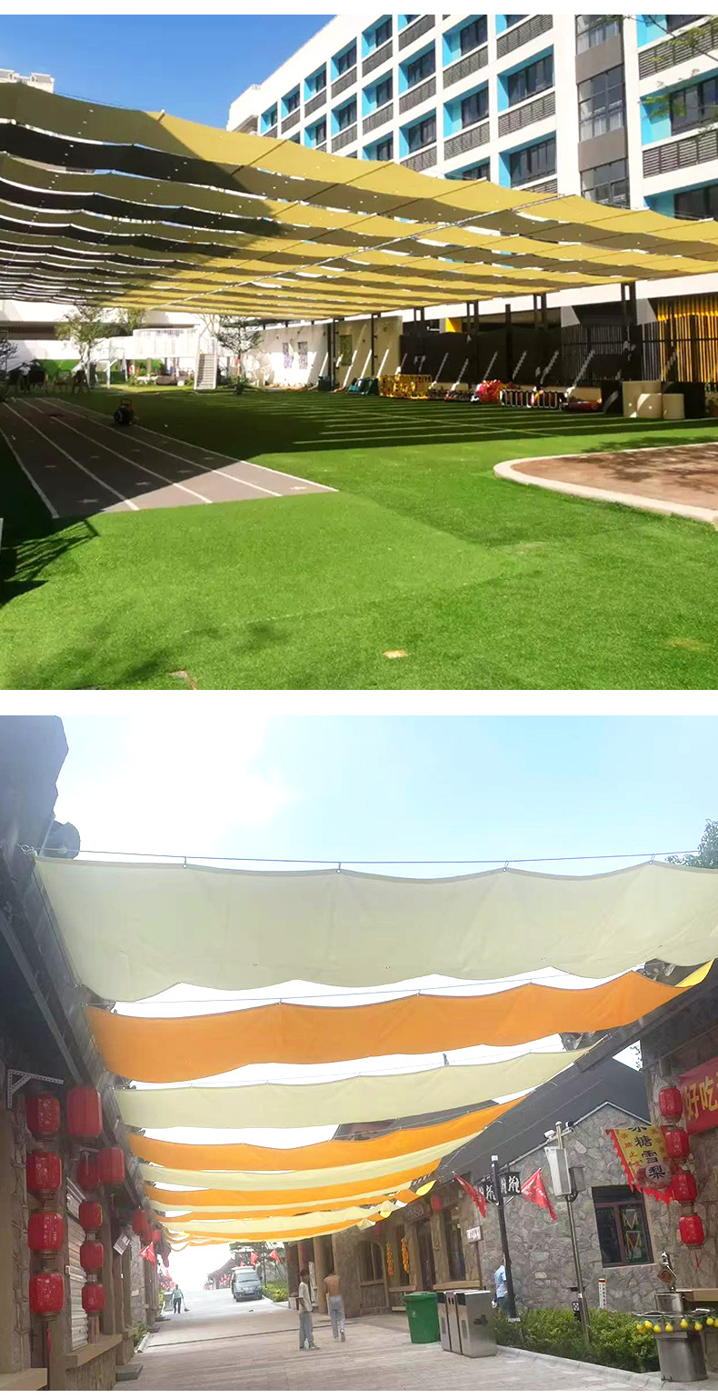 Custom-made outdoor wave-shaped retractable HDPE sunshade net for kindergartens, poolside, beach, and home courtyard