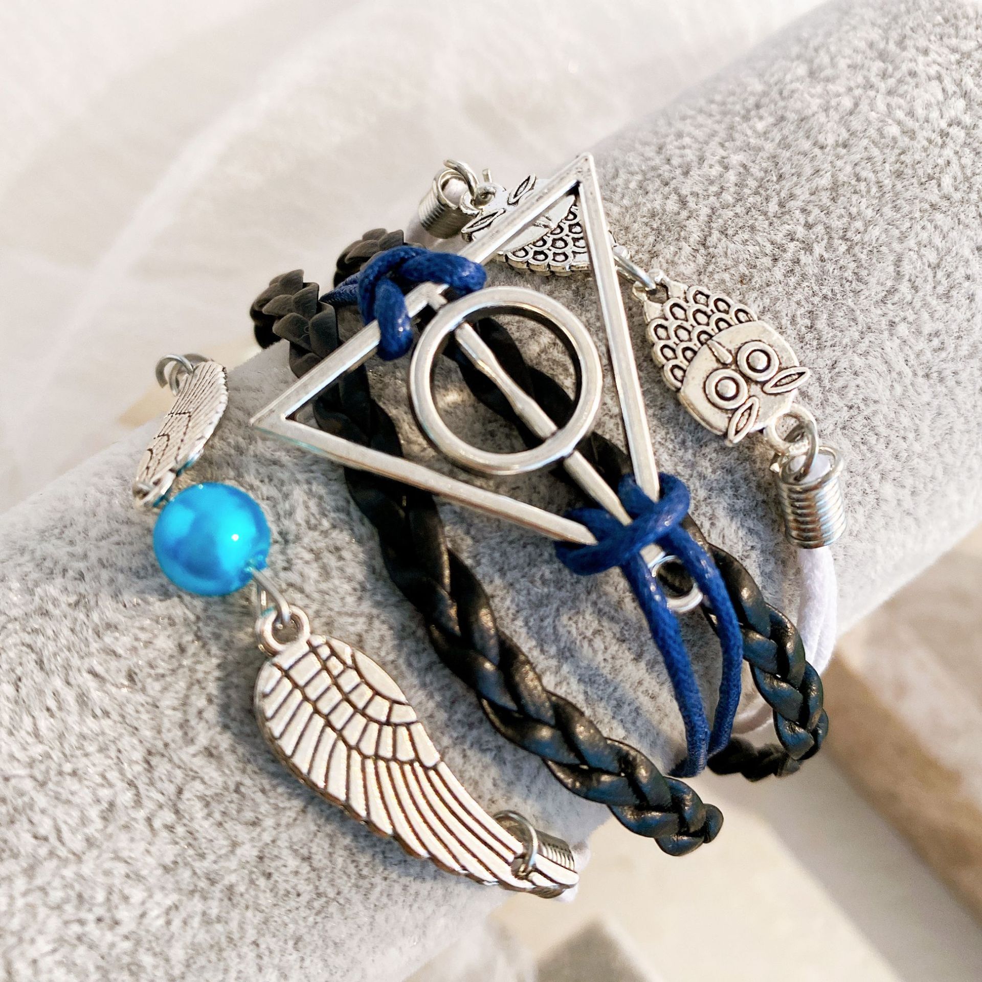 Retro Letter Pu Leather Inlay Artificial Gemstones Bracelets 5 Piece Set