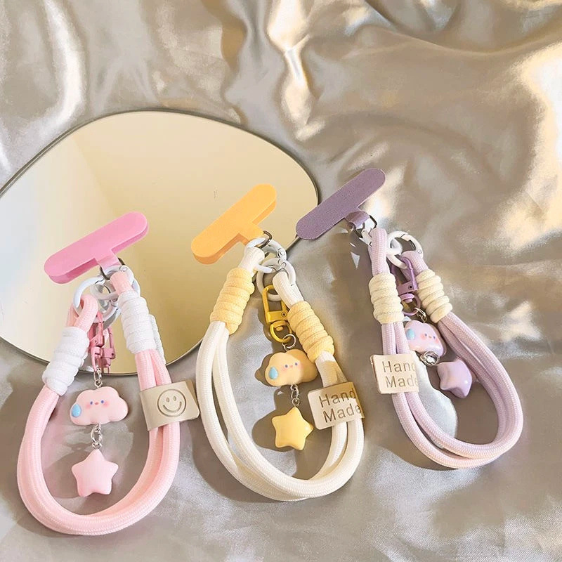 Nube silenciosa estrella teléfono móvil colgante pulsera corta colgante de cámara colgante llavero universal cuerda de mano