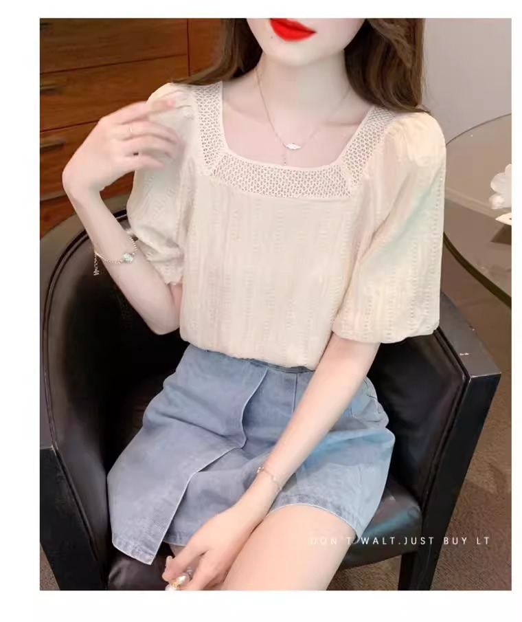 Áo sơ mi voan ngắn tay kiểu Pháp che bụng tôn dáng nữ — Màu mơ chi tiết 9
